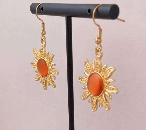 18K Gold Plated Orange Opal Sunflower Dangle Drop Earrings for Women - Image 5