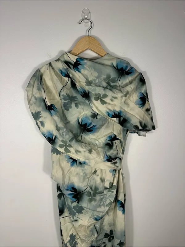 Asos Women's Natural High Neck Drape‎ Bodice Cape Floral Maxi Dress Women’s Sz 8 - Image 5