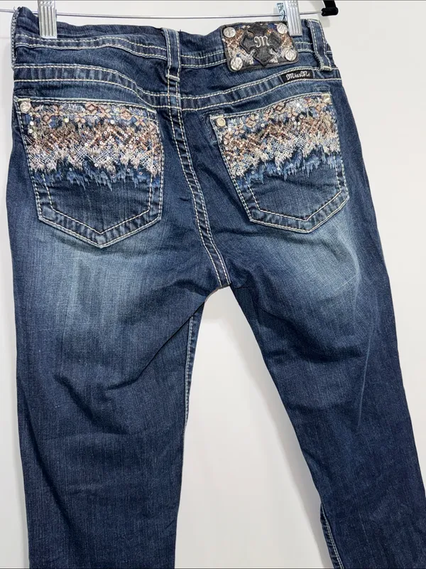 Miss Me Standard Skinny Jeans Dark Wash Embellished Pockets Size 28 ME8845SR - Image 6