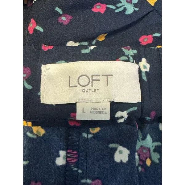 Loft Midi Skirt Large Floral Ruffle Navy Blue Fall Winter Whimsigoth Resort Boho - Image 9
