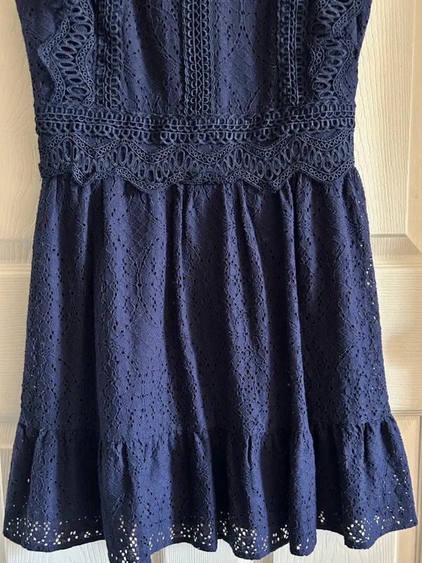 Andree by Unit Navy Cottage Eyelet Mini Dress Med Indie Cotton Blend Boho-Chic - Image 6