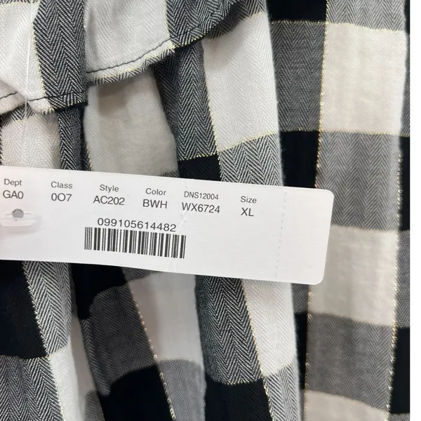 J. Crew Open Ruffle V-neck Button-up Shirt Gingham Plaid Check Black White‎ XL - Image 11
