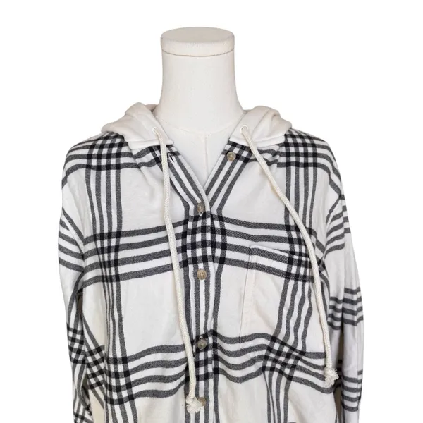 American Eagle - NWT Plaid Button Down Y2K Grunge Hooded Shirt Jacket Sz S - Image 4