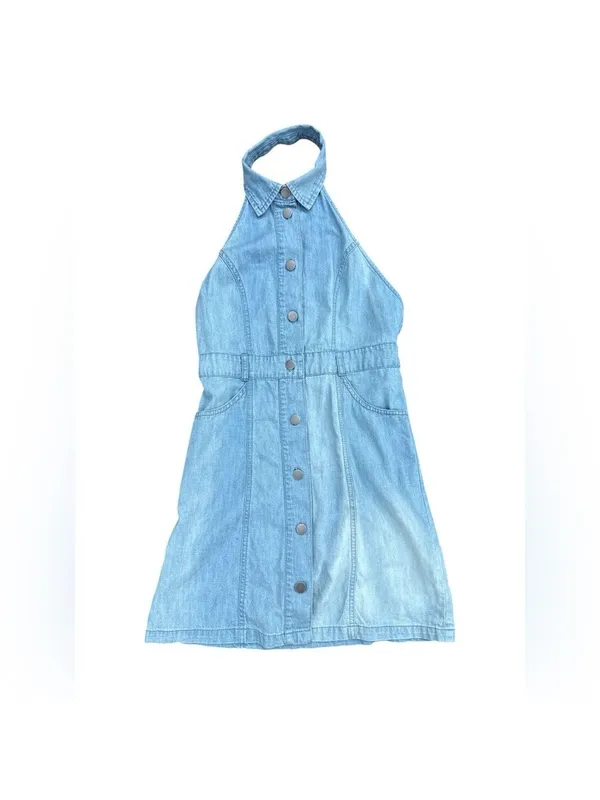 Free‎ People Sami Denim Halter Mini Dress Blue Size XS NWT Open Back - Image 5