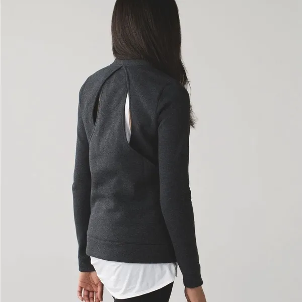 Lululemon &go Endeavor Long Sleeve Heathered Black Open-Back Sweatshirt Medium - Image 3