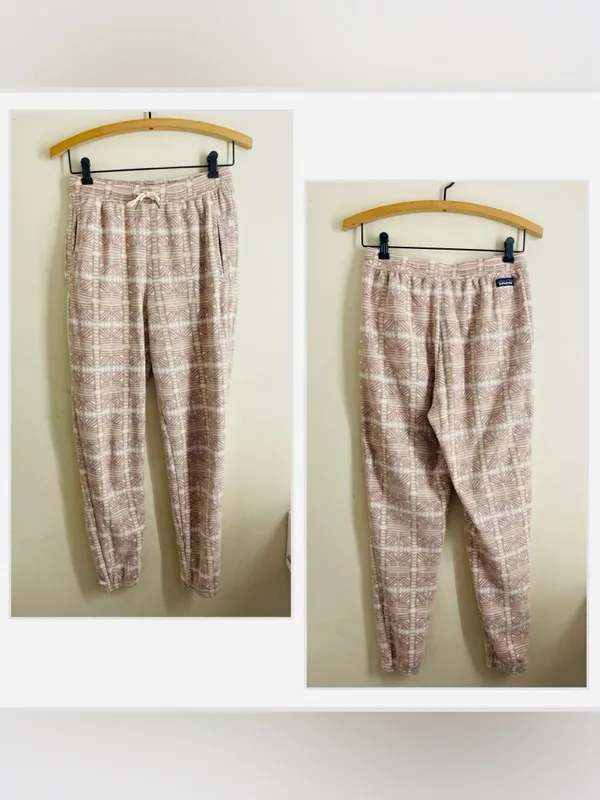 Patagonia Micro D Fleece Joggers Womens S Snow Bean Natural Geometric Cozy Pants - Image 2