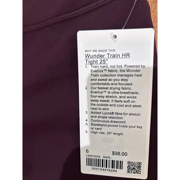 Lululemon Wunder Train High-Rise Tight 25" size 6 Goodnight Plum New with Tags - Image 3