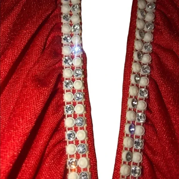 Vintage 70s red halter rhinestone maxi dress Old Hollywood Special occasion - Image 5