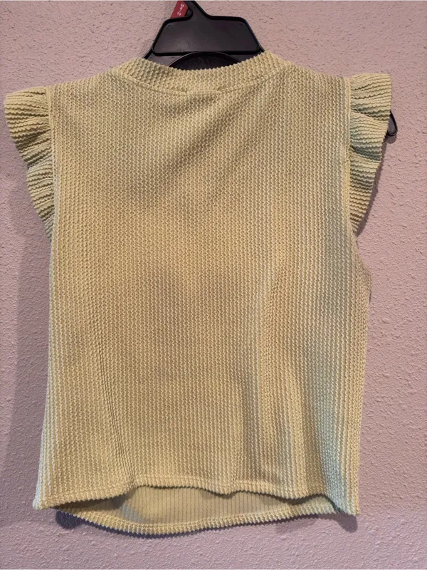 Sleeveless Ruffle Shoulder Knit Top - Light Green - Image 3