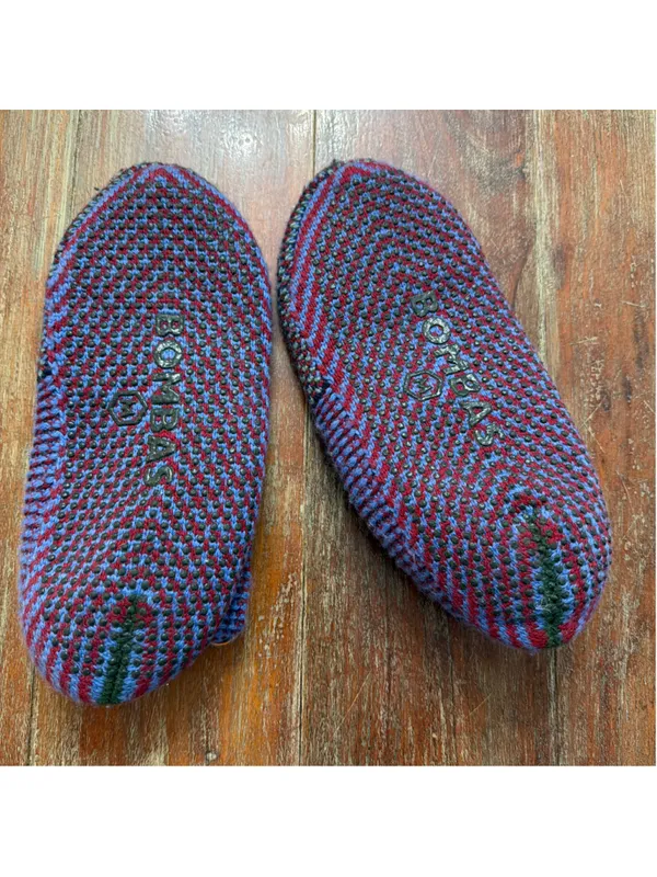 Bombas Knit Gripper Slipper Socks Blue Red Medium M - Image 4