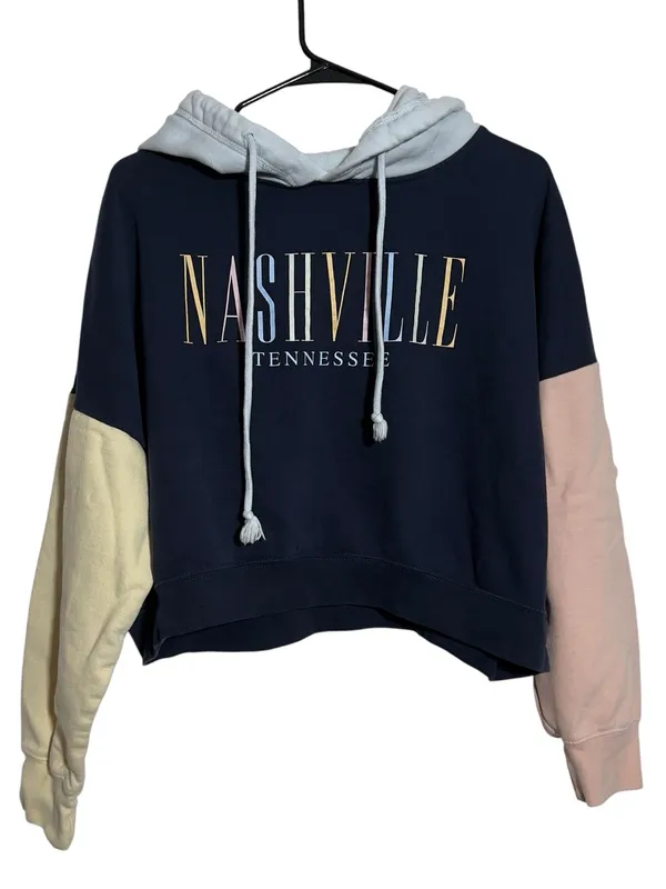MV Sport Nashville Tennessee Colorblock Pastel Cropped Fleece Hoodie Sweatshirt - Image 2
