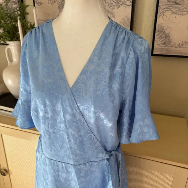 SHOW ME YOUR MUMU Blue Evelyn Mini Wrap Dress‎ In Blue Ruffle Size L NWT - Image 3