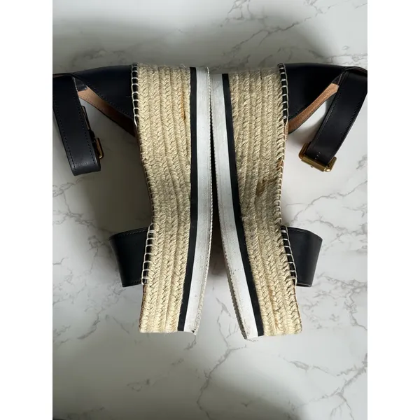 See by Chloe Glyn Platform Sandals Women's Size 39 Black Leather‎ Espadrille - Image 4