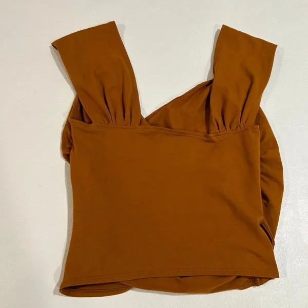 Maeve by Anthropologie Rust Ruched Square Neck Top Size Small - Image 4