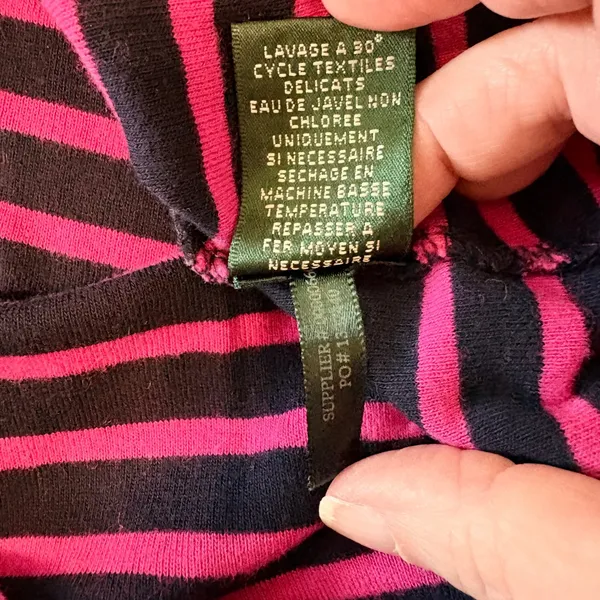 Lauren Ralph Lauren Pink Navy Striped Cotton Boat Neck Top Gold Buttons XS - Image 6