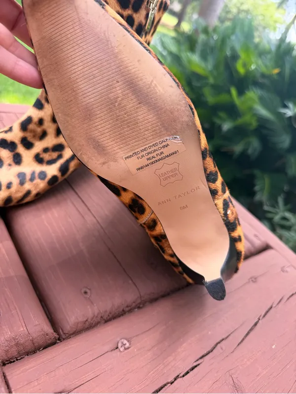 Ann Taylor $268 Leopard Calf Hair Skinny Heel Pointed Toe Booties Size 8M - Image 6