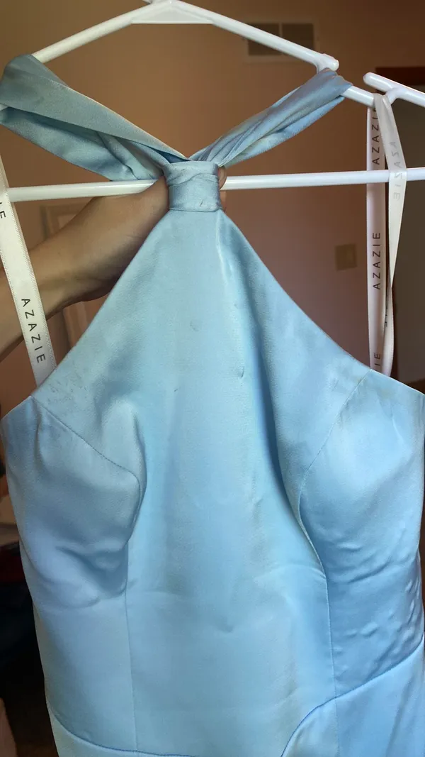 Azazie Amazing Sky Blue Satin Maxi Dress - Image 2