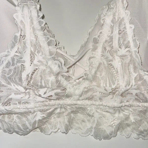 Maurices White Allover Lace Plunge Criss Cross Back Bralette - Image 6