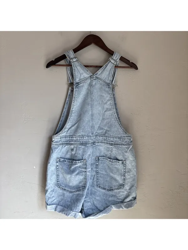Hollister Light Wash Denim Shortalls Adjustable Straps Womens Size Large - Image 2