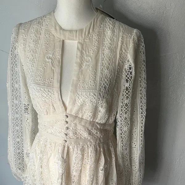 Impressions Cream Long Sleeve Lace Dress - Image 4