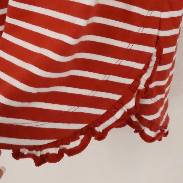Talbots Ruffle Hem Striped Long Sleeve Tshirt Womens Size MP Red White Cotton - Image 3