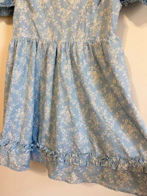 Altar’d State Blue Floral Smocked Babydoll Mini Dress XL Cottagecore Dainty - Image 6