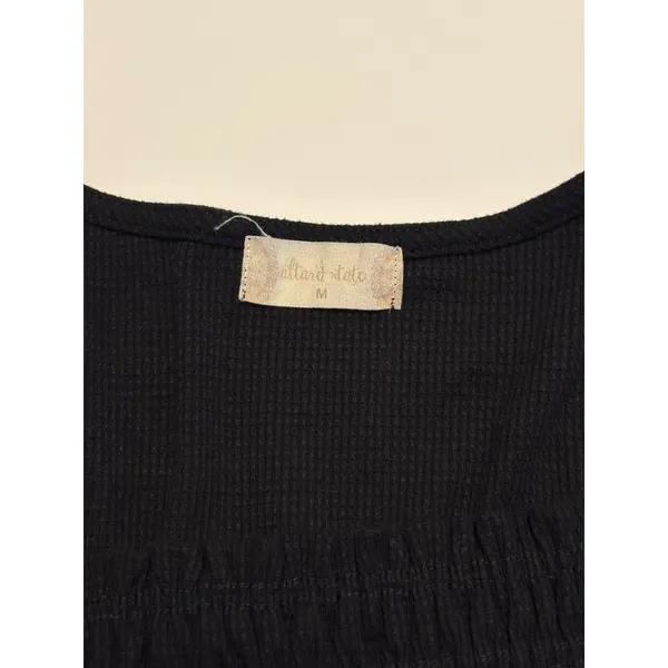 Altar'd State Peplum Top Womens Medium Black Smocked Waffle Knit Long Sleeve - Image 2