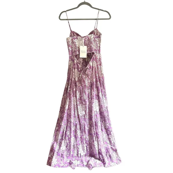 DESERT QUEEN Isabella Floral‎ Tiered Midi Dress Purple NWT 36 - Image 4