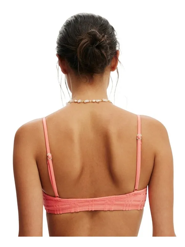 NEW Cotton On Womens Super Scoop-Neck Bikini Top Shell Pink Terry Jacquard S - Image 2