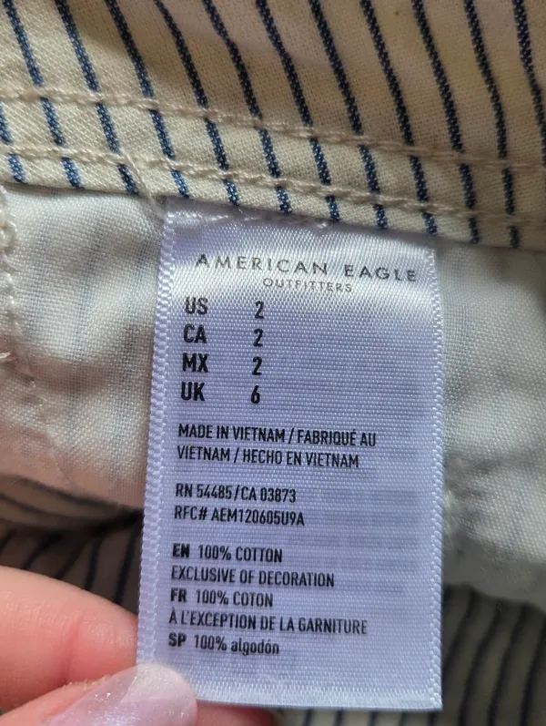 American Eagle Cotton Cream and Blue Striped Shorts with Tie Waist - Image 9