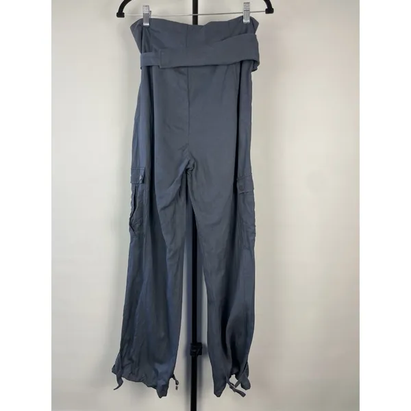 Zara Womans Tapered Cargo Pants High Rise Paperbag Sz S Blue Gray Linen‎ Blend - Image 9