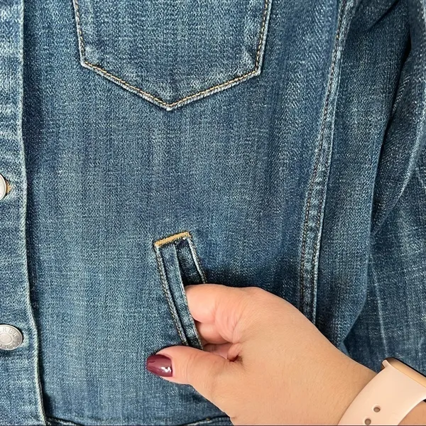 J.Crew Factory Dark Wash‎ Denim Trucker Jacket - Image 3