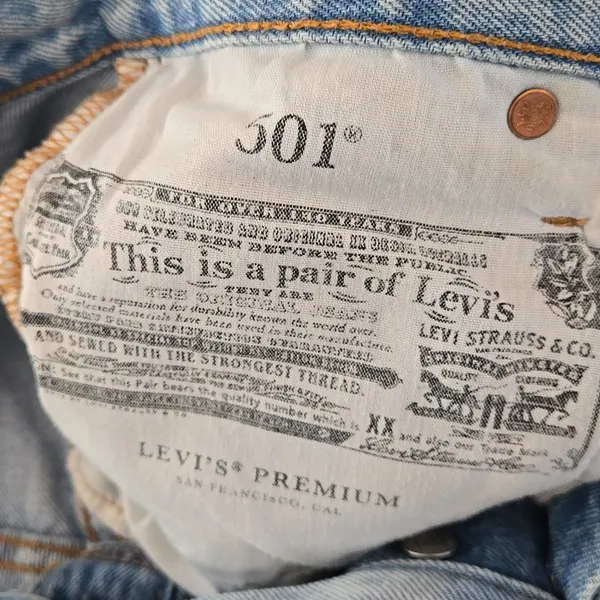 Levi's 501 Light Blue Distressed Jean Shorts Size W24 - Image 6