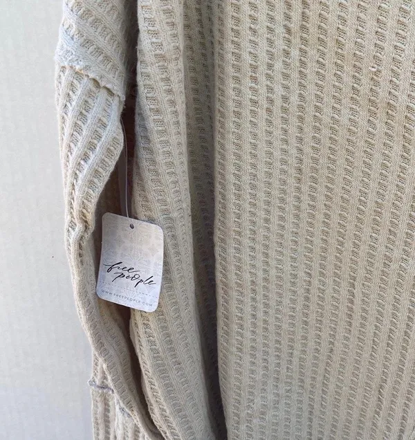 NWT Free People XS Cream Juicy Cowl Neck Long Sleeve Waffle Knit thermal top - Image 8