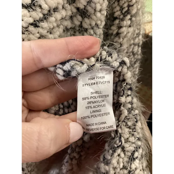 Eva's Tree Gray White Popcorn Knit Hooded Zip Front Vest Cardigan Large ETVCF15 - Image 6