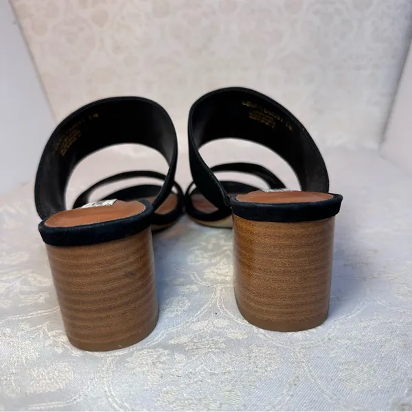 Steve Madden Ilena Suede Leather Strap Black Mules with Wooden Heel Size 6 - Image 4