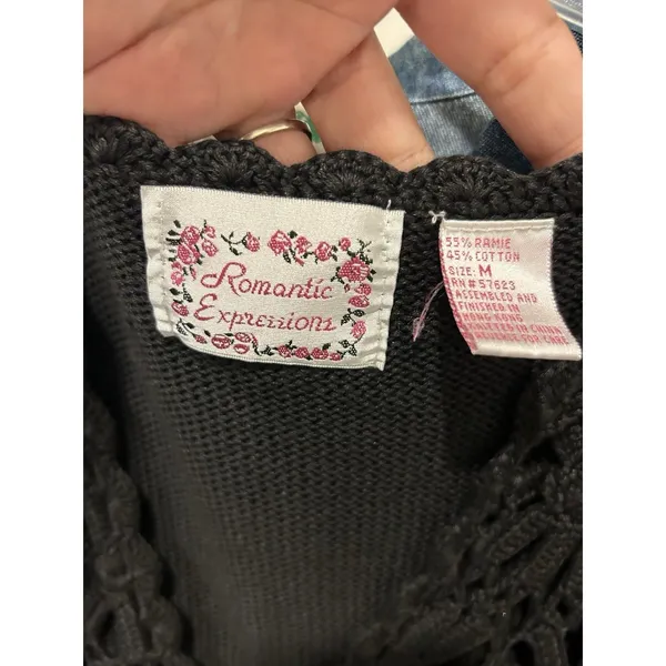 Vintage Boho Festival Black Crocheted Vest Size Medium Witchy Gothic Whimsygoth - Image 2