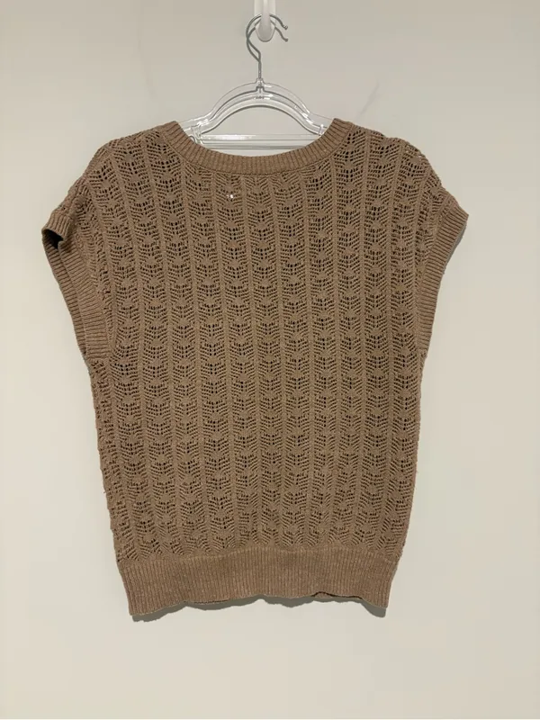 Frazzle Open-Knit‎ Sleeveless Sweater tan size small - Image 2