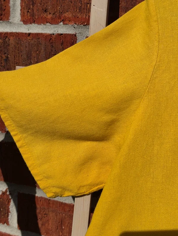 Yellow Linen tunic Short Sleeves Asymetric Hem Medium - Image 4