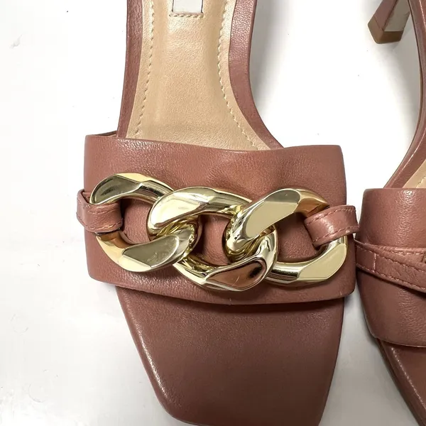 Saks Fifth Avenue Leather Kitten Heel Sandals Mule Square Toe Brown Women’s 5.5 - Image 4