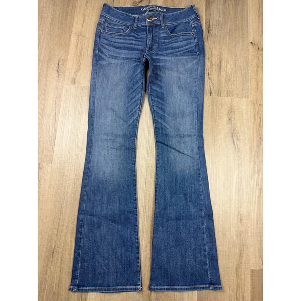 Y2K American Eagle Low Rise Kick Boot Jeans Womens 8 Long Blue Super Stretch - Image 6