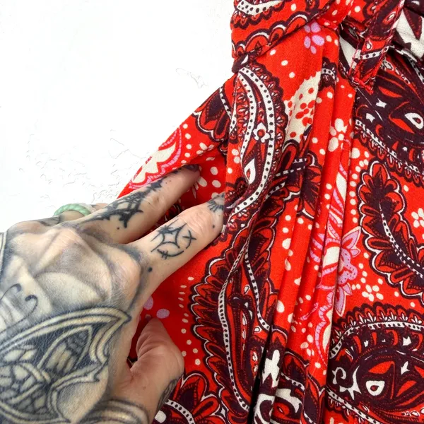 Free People Double Trouble Tiger Lily Combo Red Paisley Boho Tie Wide Leg Pants - Image 4
