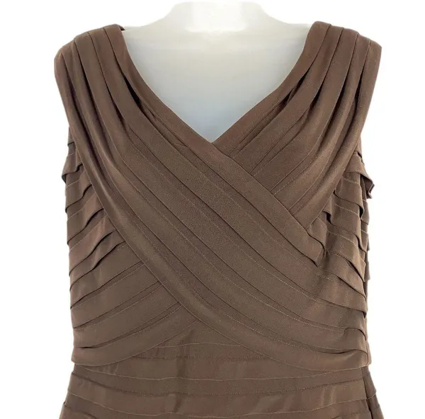 Adrianna Pepell Brown Tier V-Neck Occasion Dress Sz 12 - Image 3
