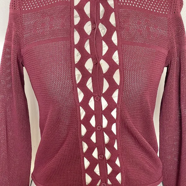 Sandro Sweater Long Sleeve Cropped Open Knit Top Cutout Mesh Quiet Luxury Sz XS - Image 6