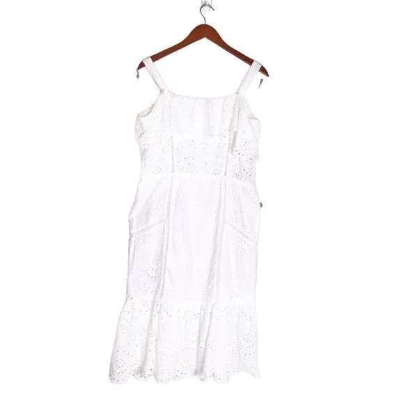 7 For All Mankind Floral Eyelet Lace Tiered Ruffle Midi Dress White Size L - Image 5