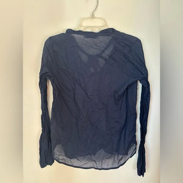 Abercrombie & Fitch Cotton Voile Bow Tie Button Down Top Medium Navy - Image 5