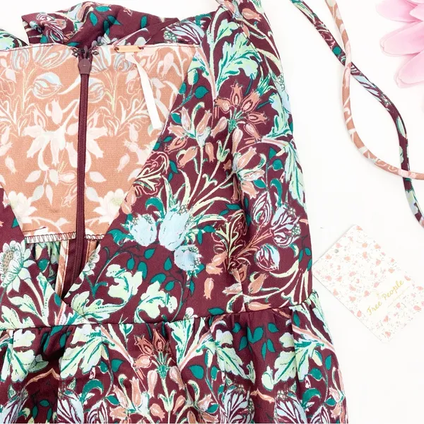 Free People Sun Bleached Maxi Dress Boho Bohemian Floral Chocolate Combo - Image 7