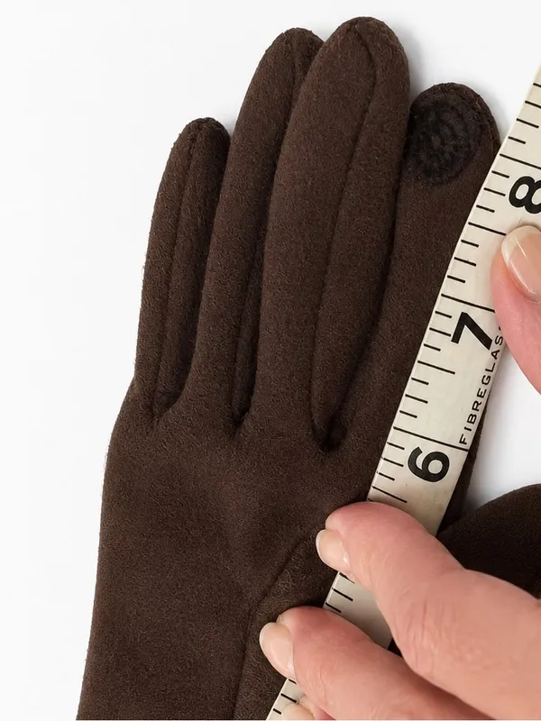 ONE SIZE Brown Faux Suede Fleece Lined Winter Gloves Button Cuff - Image 5