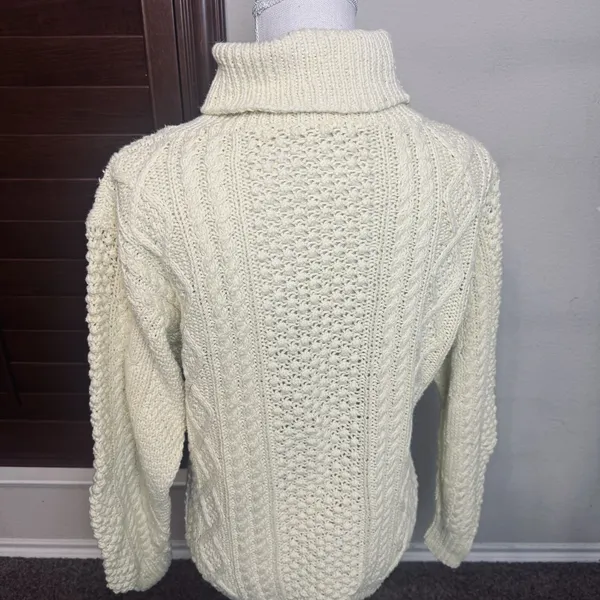 Butter Yellow Turtleneck‎ Sweater Cable Knit Pullover Cotton size L chunky - Image 4