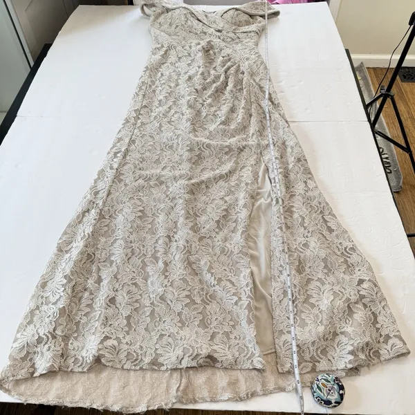 Alex Evenings Ivory Beige Glitter Lace Off Shoulder Formal‎ Maxi Dress Size 10 - Image 10